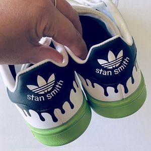 Adidas Originals Stan Smith Paint White + Lime Green Drip Sneakers kids 6